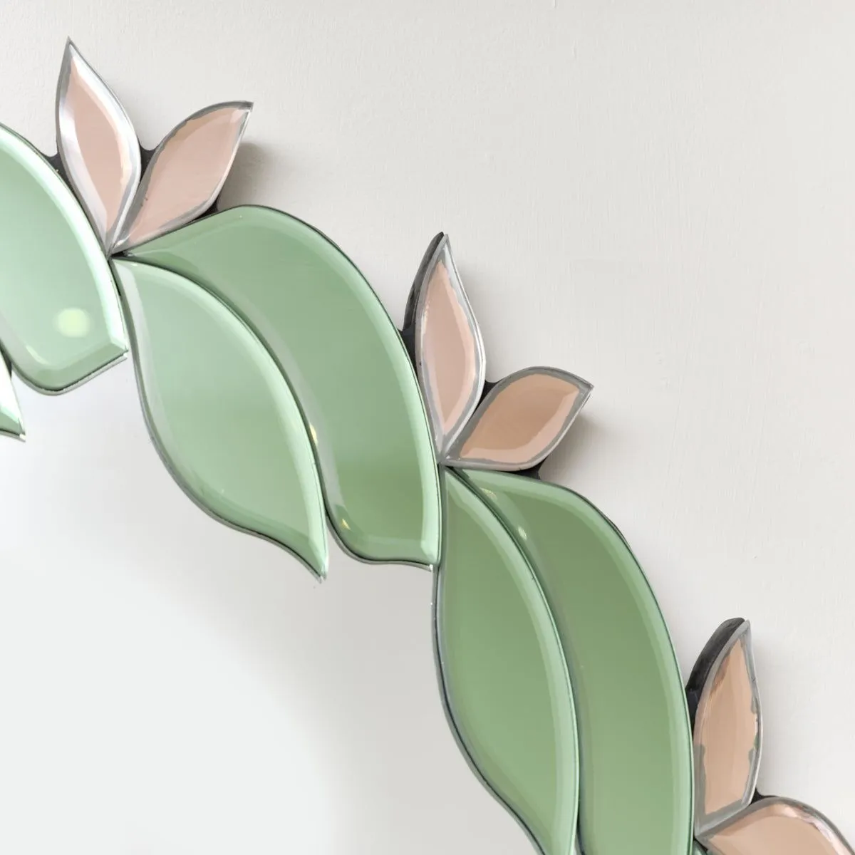 Melody Maison Pink & Green Oval Floral Art Deco Wall Mirror 80cm X 49cm 2