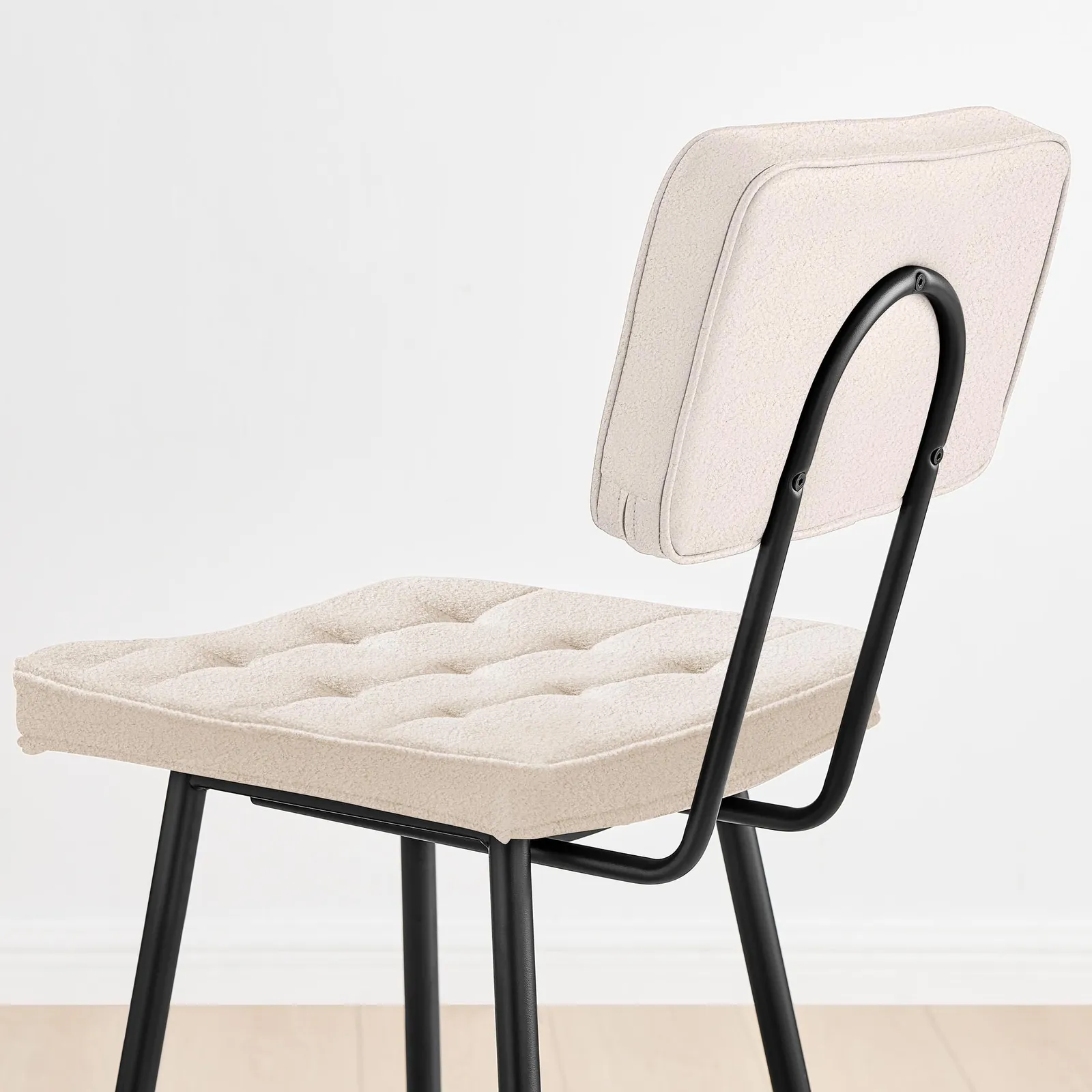 FurnitureboxUK Braxton 2x Cream Boucle Fabric Black Leg Counter Stools 3
