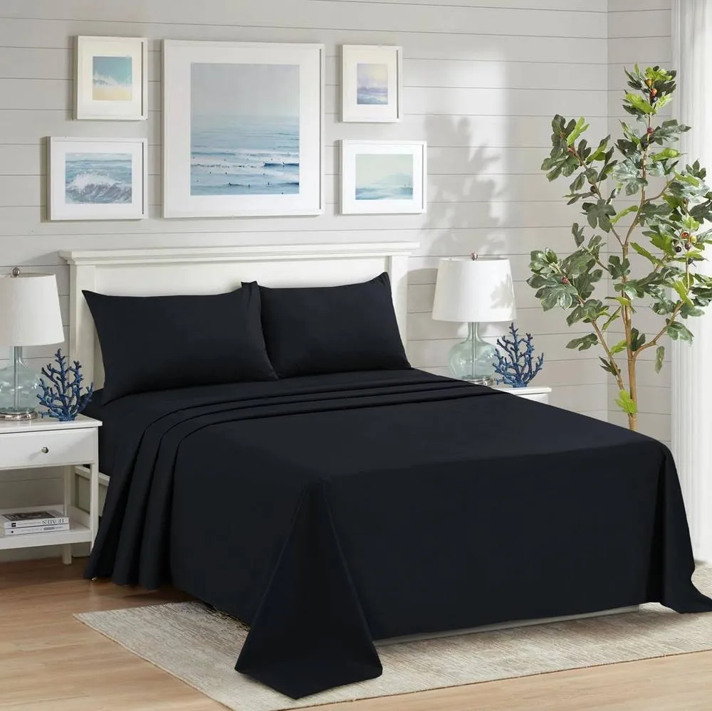 Homes-Linen 100% Egyptian Cotton Thread Count 200 Hotel Quality Flat Sheet in Black