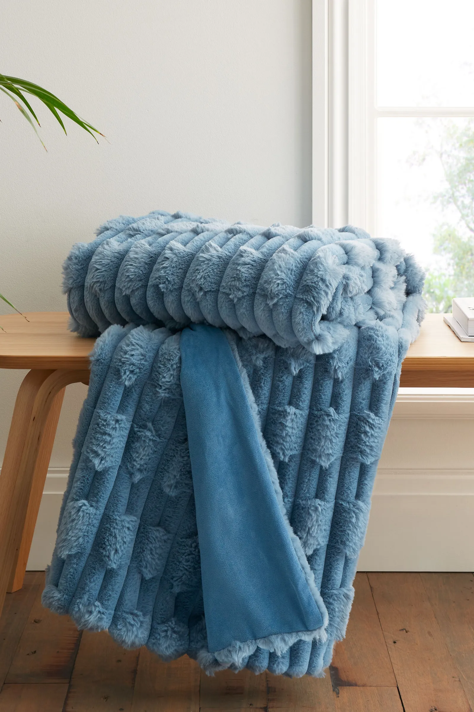 Bianca 'Carved Faux Fur' Blanket Throw in Blue