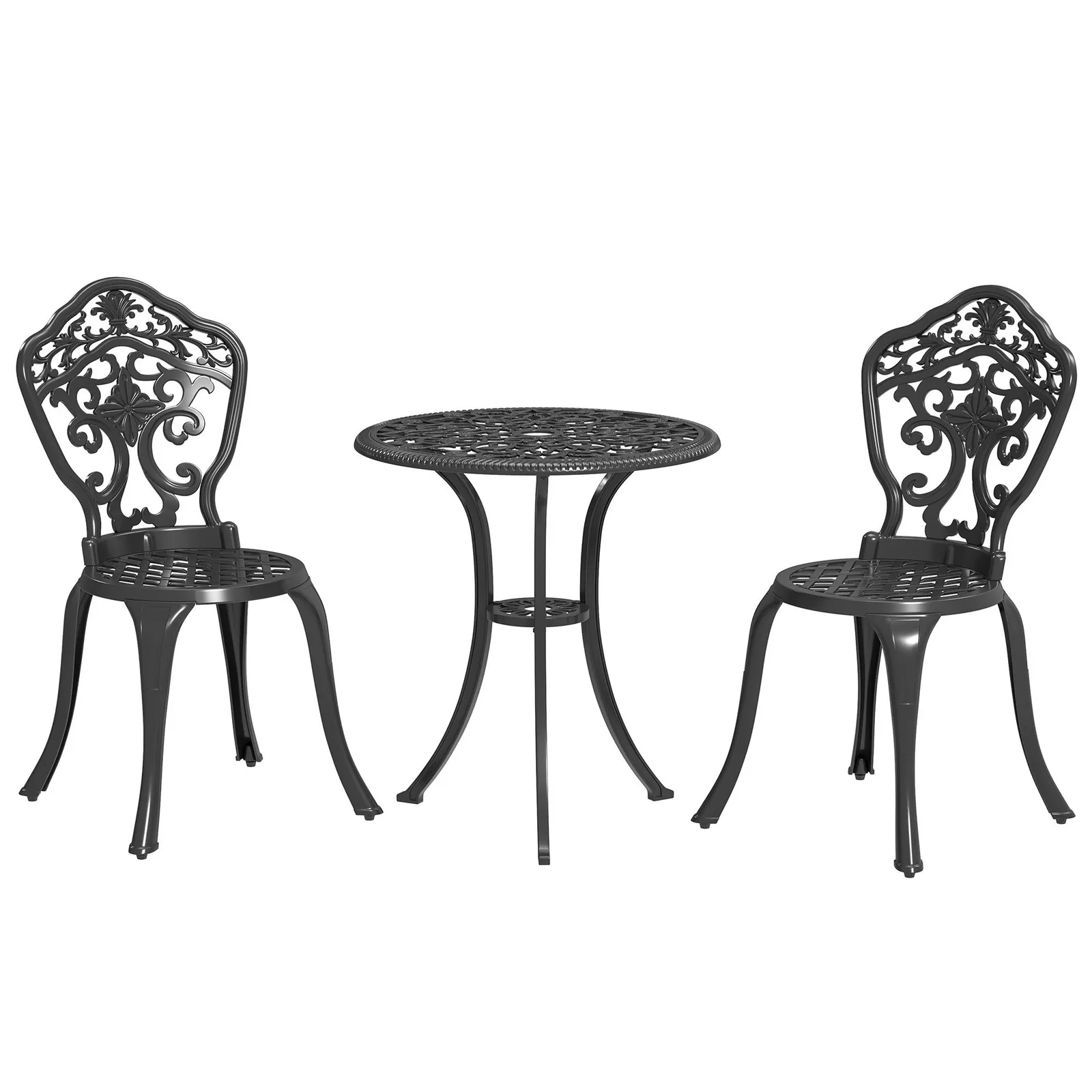 OUTSUNNY 3 Piece Cast Aluminium Bistro Set with Parasol Hole for Balcony, Patio in Black 2