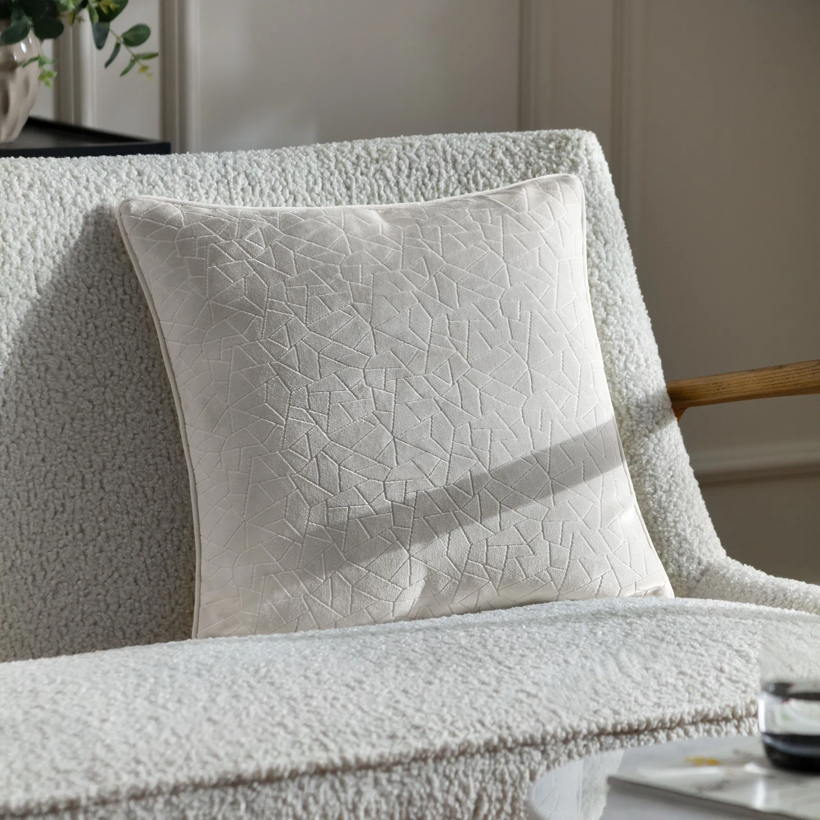 HOEM Malans Cut Velvet Piped Cushion in Cream