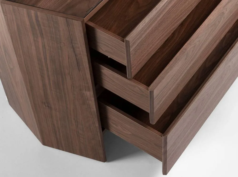Angel Cerda Walnut Chest of Drawers with Tempered Glass Top, 3 in Brown 5