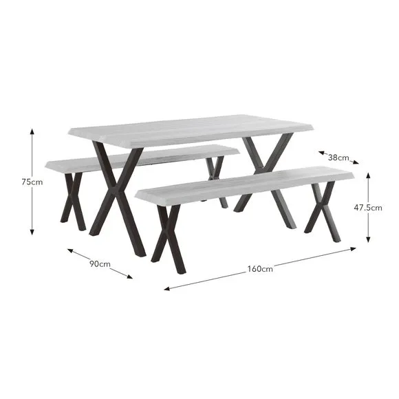 Ezra II 6 Seater Rectangular Dining Table with 2 Benches 6