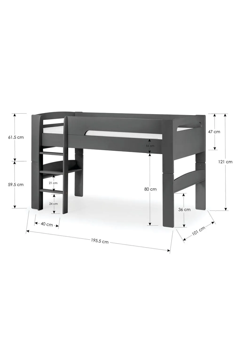 Julian Bowen Pluto Convertible Midsleeper Bed in Dark Grey 6