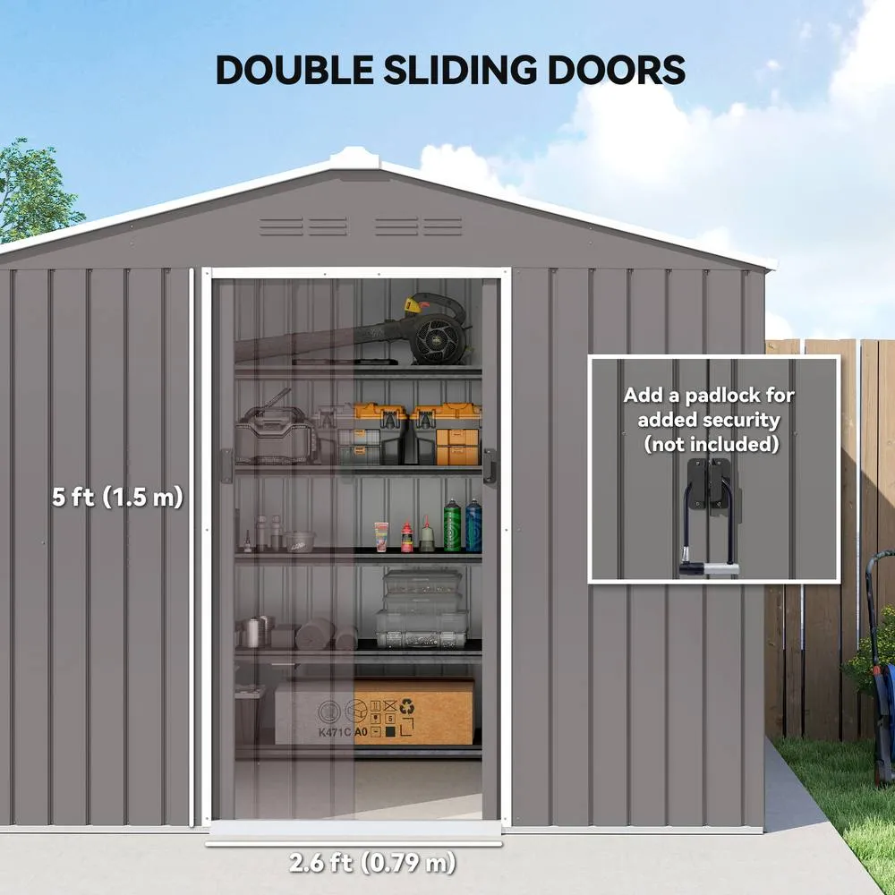 OUTSUNNY 8 x 6ft Garden Storage Shed with Double Door, Grey in Dark Grey 6