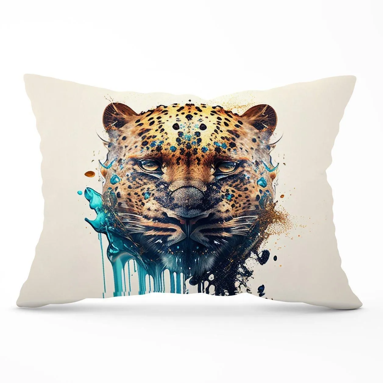 Warren Reed - Designer Leapoard Face Splashart On Light Background Cushions in Yellow