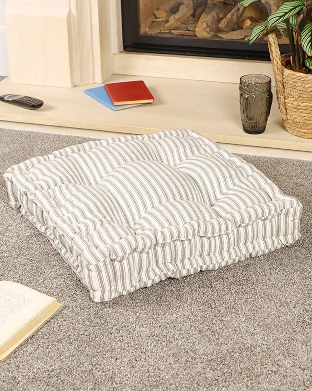 Dibor Set of 4 Giant Grey Striped Indoor Dining Chair Seat Pad Cushions L50cm x W50cm 2
