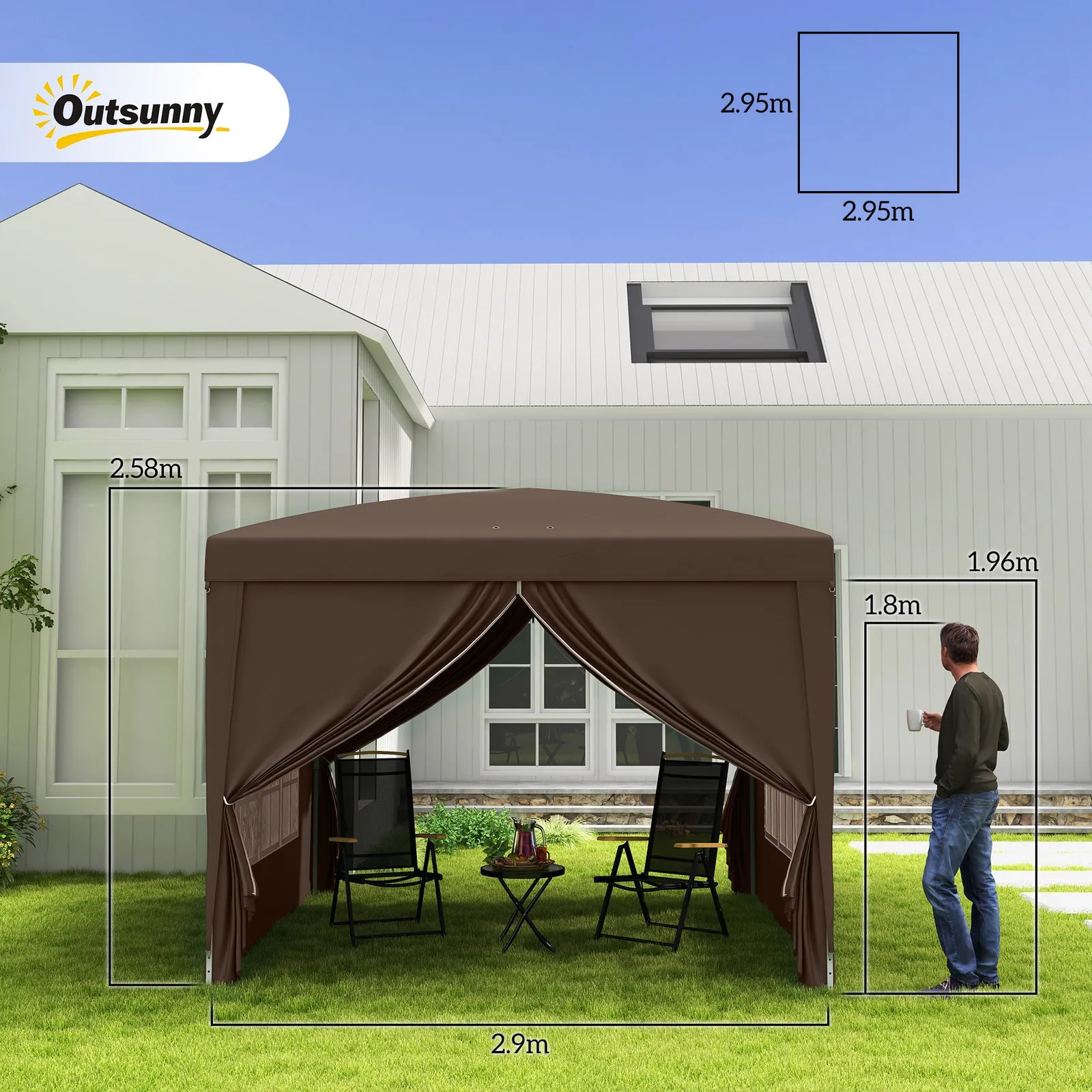 OUTSUNNY 3mx3m Pop Up Gazebo Party Tent Canopy Marquee with Storage Bag in Brown 3