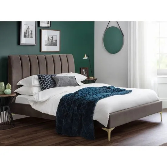 Deco Velvet King Size Bed In Grey With Gold Legs