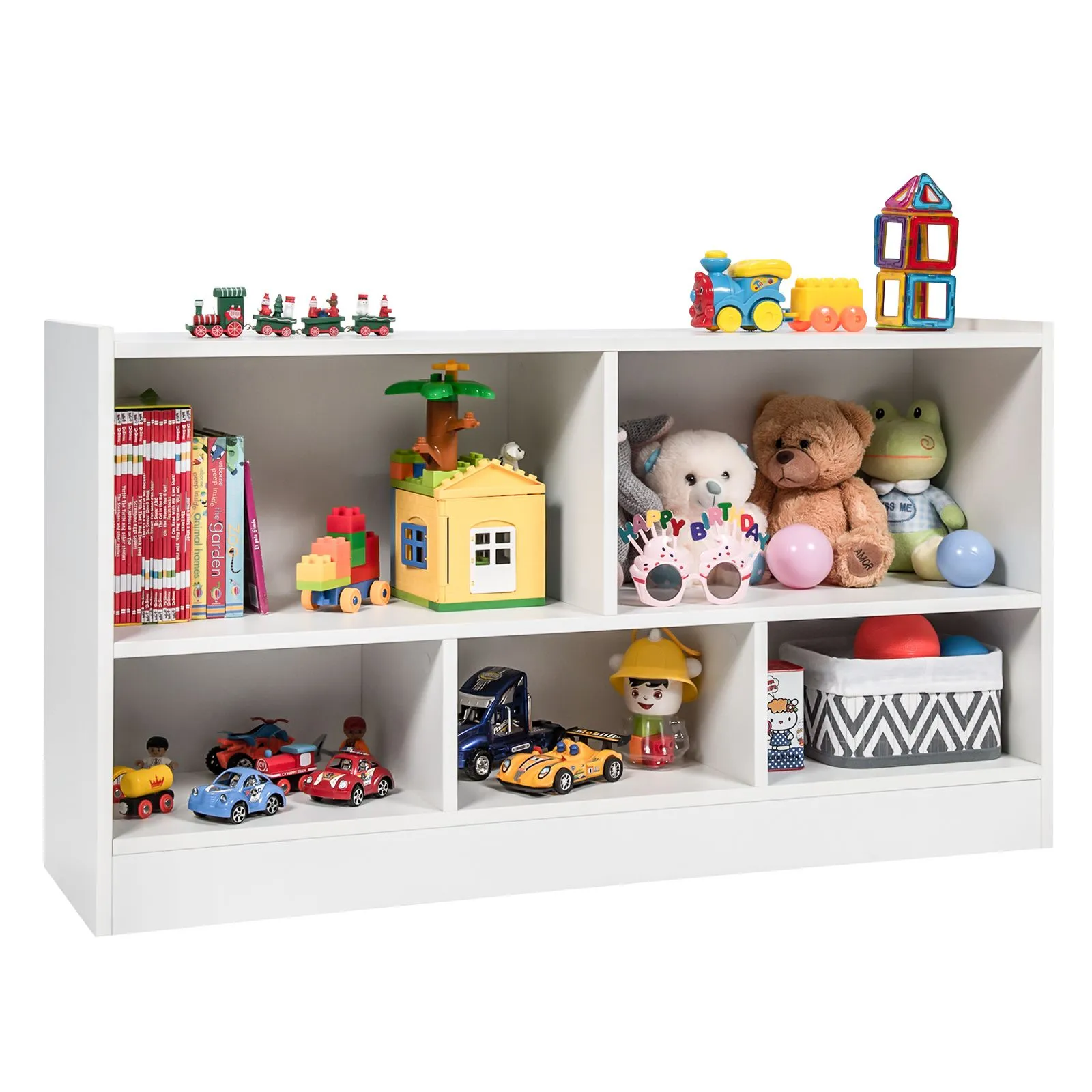 Costway Wooden Cube Bookcase 2 Tier Open Storage Shelving Unit with 5 Compartments in White