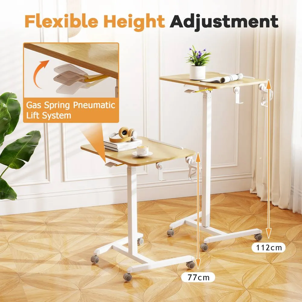 Costway Foldable Mobile Standing Desk Rolling Laptop Desk-Natural in Natural