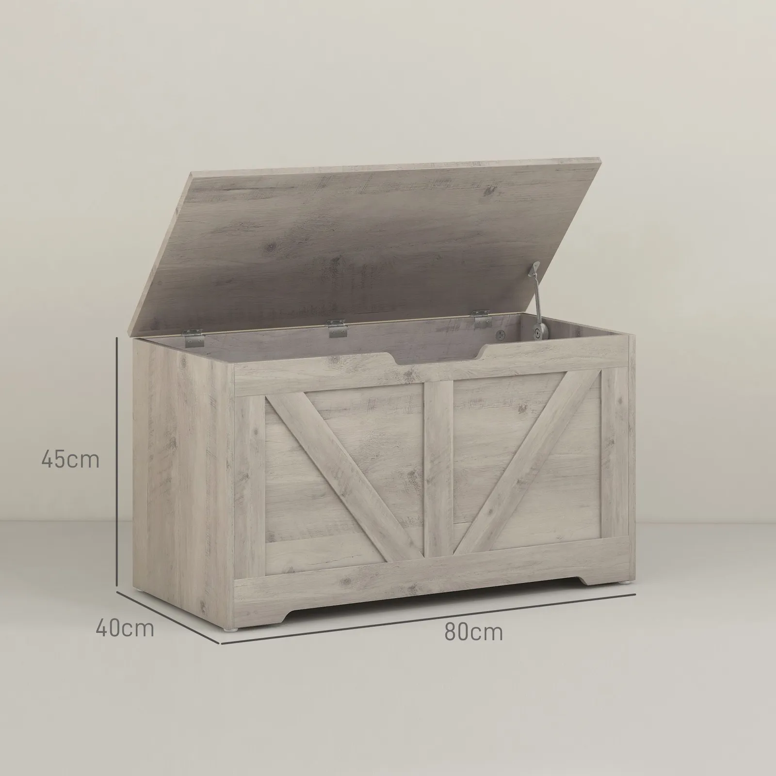 HOMCOM Storage Trunk for Living Room, with Safety Hinges, 80cm in Grey 3