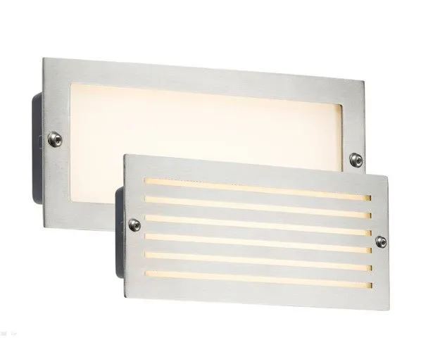 Netlighting White LED Recessed Brick Light Brushed Steel Fascia 230V IP54 5W in Grey