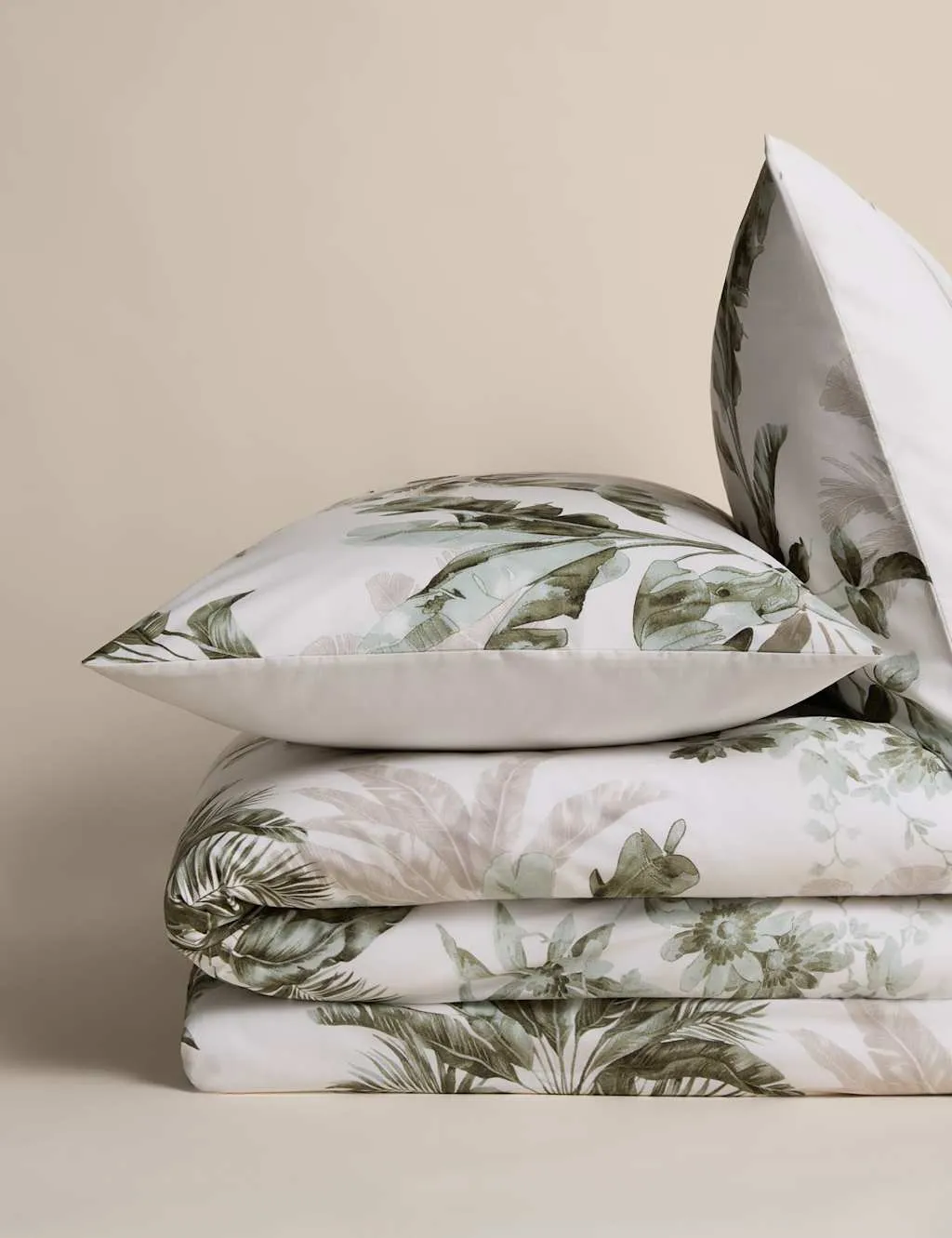 M&S Pure Cotton Botanical Reversible Bedding Set Sage Mix