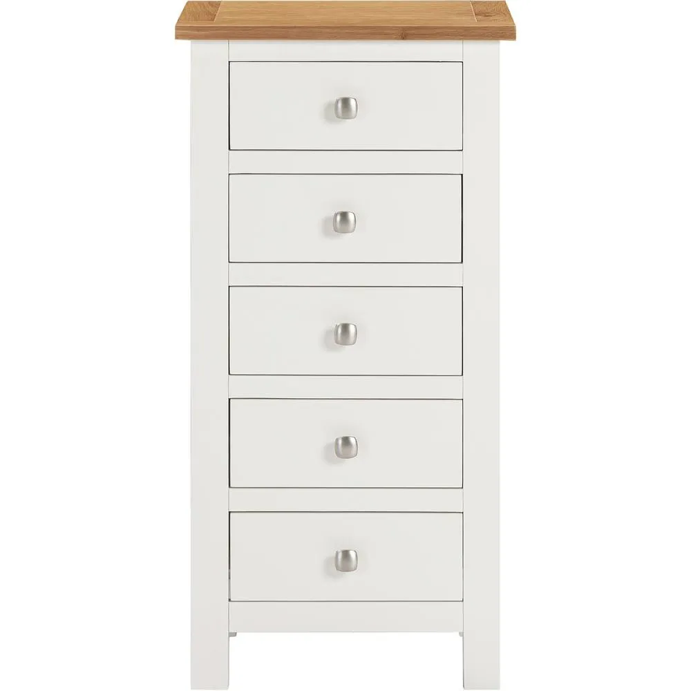 Seconique Cambridge 5 Drawer Narrow Chest - Linen/Oak (Fully assembled) in White 3