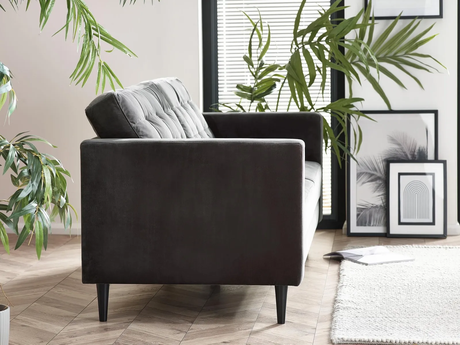 FurnitureboxUK Jade 3-Seater Soft Touch Velvet Sofa With Solid Wood Frame in Dark Grey 3