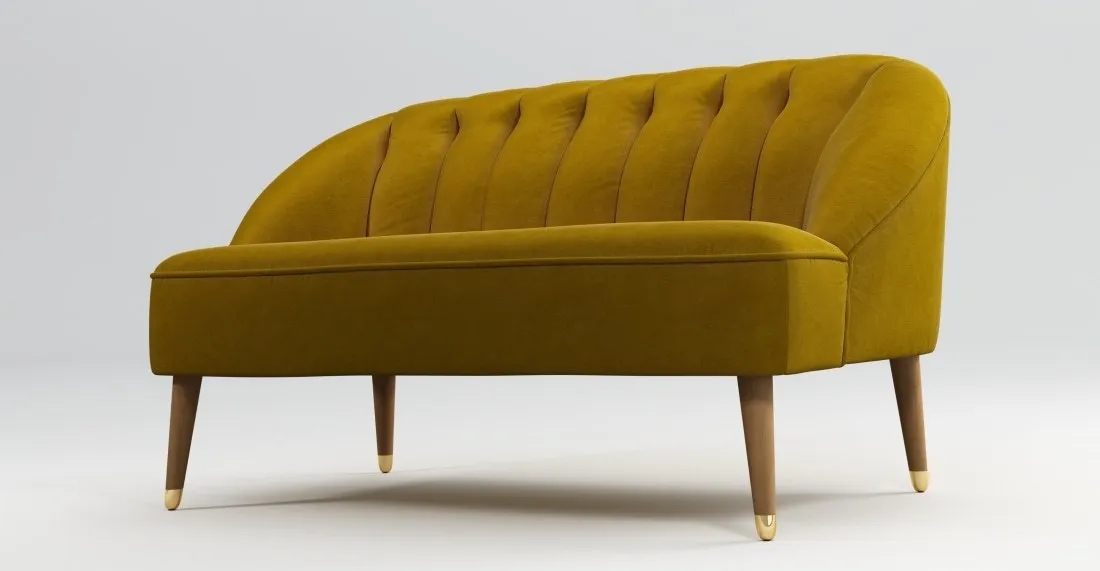 Custom MADE Margot 2 Seater Sofa, Antique Gold Cotton Velvet with Light Wood Brass Leg
