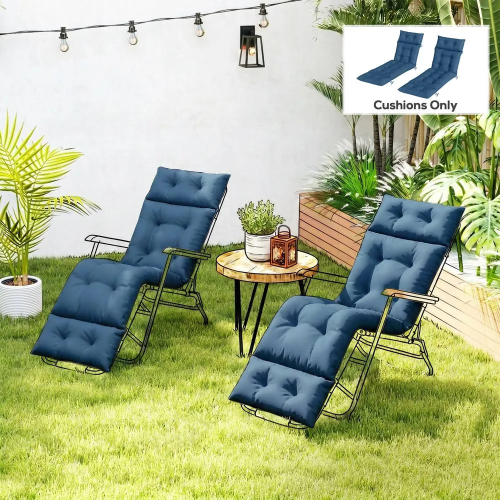 OUTSUNNY Garden Lounge Chair Cushions Set of 2, 220gsm Fabric in Navy 1