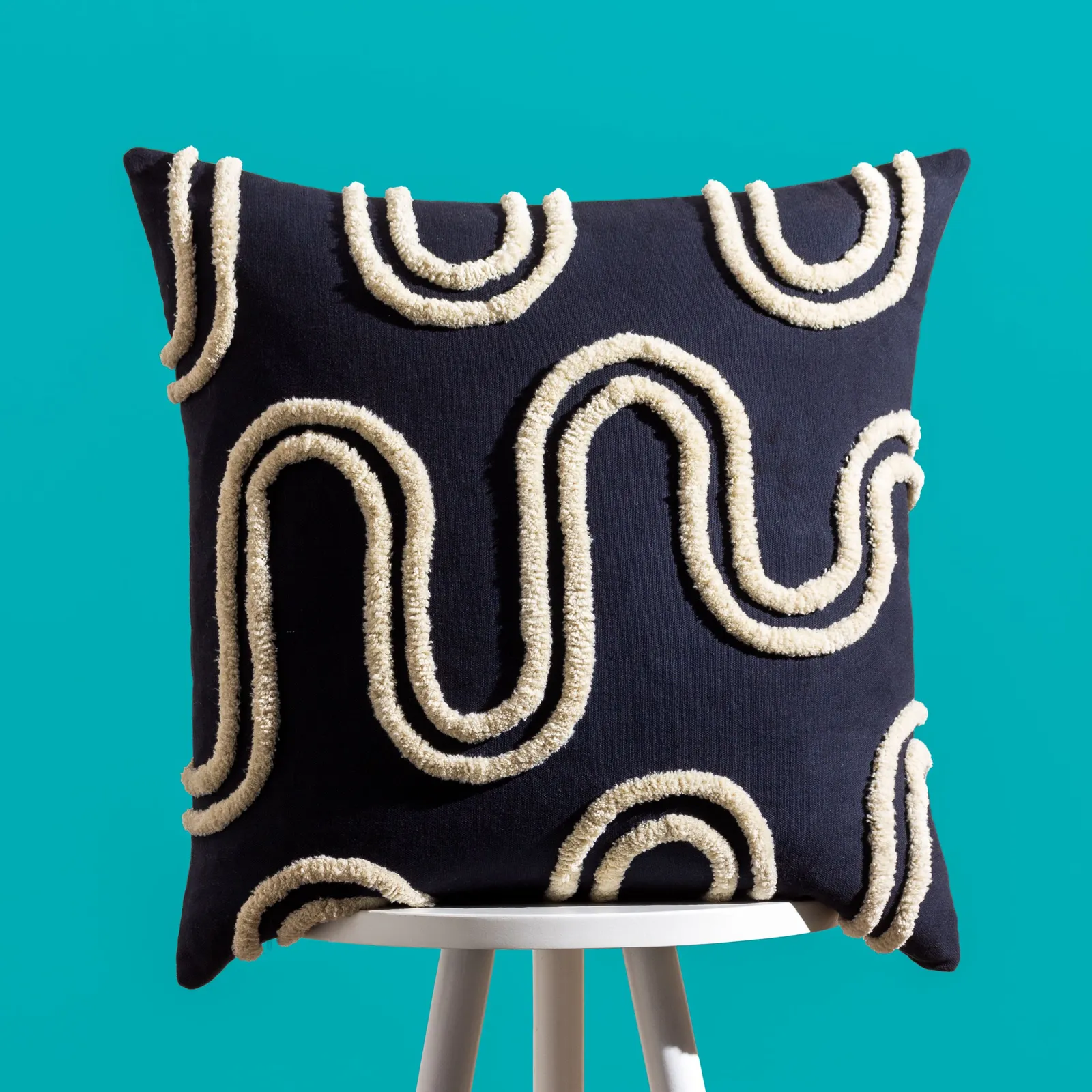 Heya Home Archie Abstract Tufted Cushion in Black