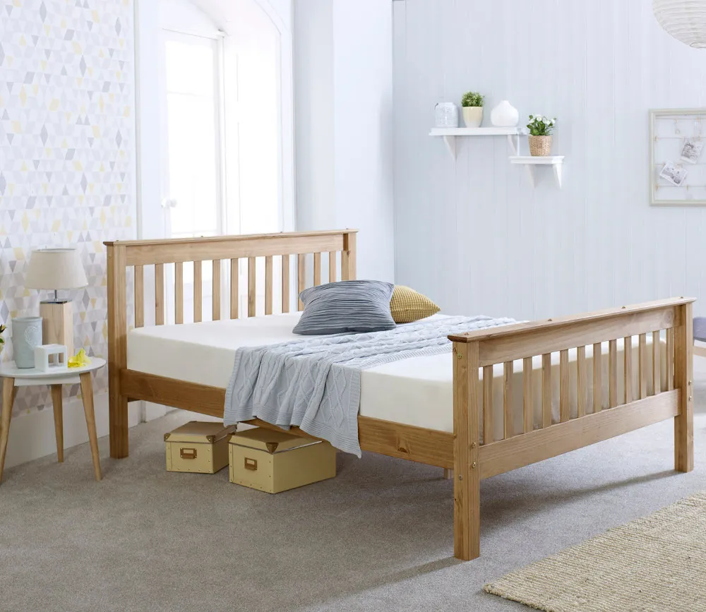 Somerset - Small Double - High Foot-End Bed - Waxed Pine - Wooden - 4ft - Happy Beds