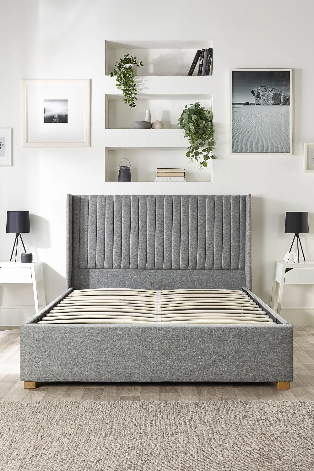 Catherine Lansfield Soho Ottoman Storage Wing Bed in Saxon Twill Fabric, Custom Made in Grey 6