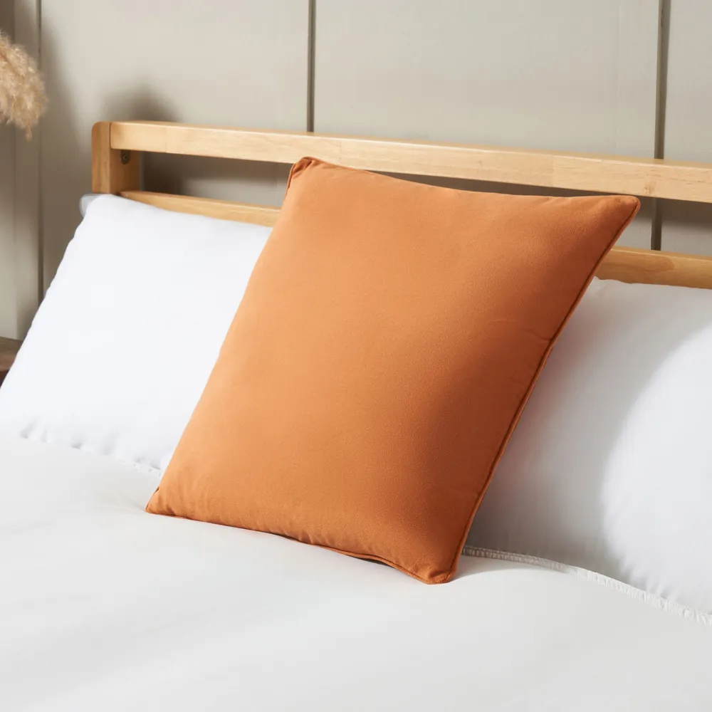 Small Velour Piped Cushion, Burnt Orange