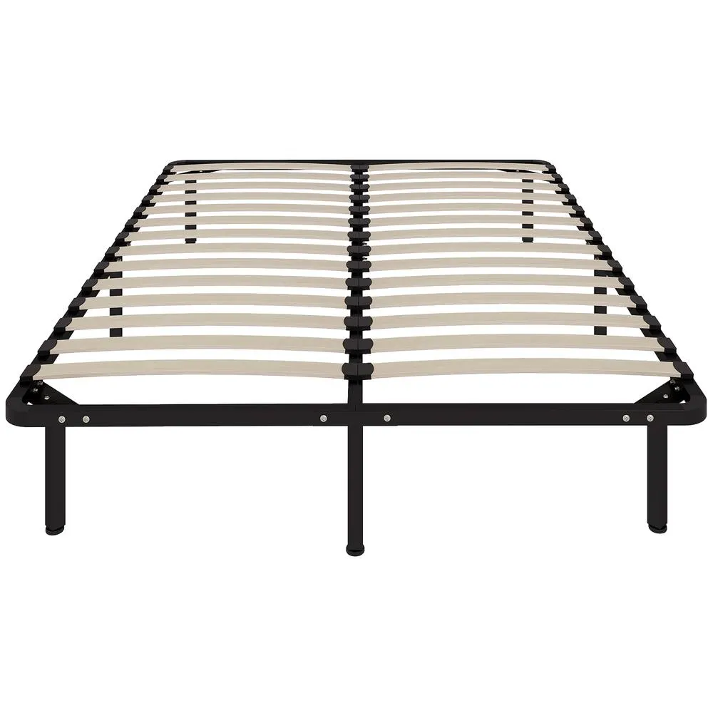HOMCOM 4ft6 Double Bed Frame, Metal Platform Bed Frame with 28 Wood Slats in Black 2