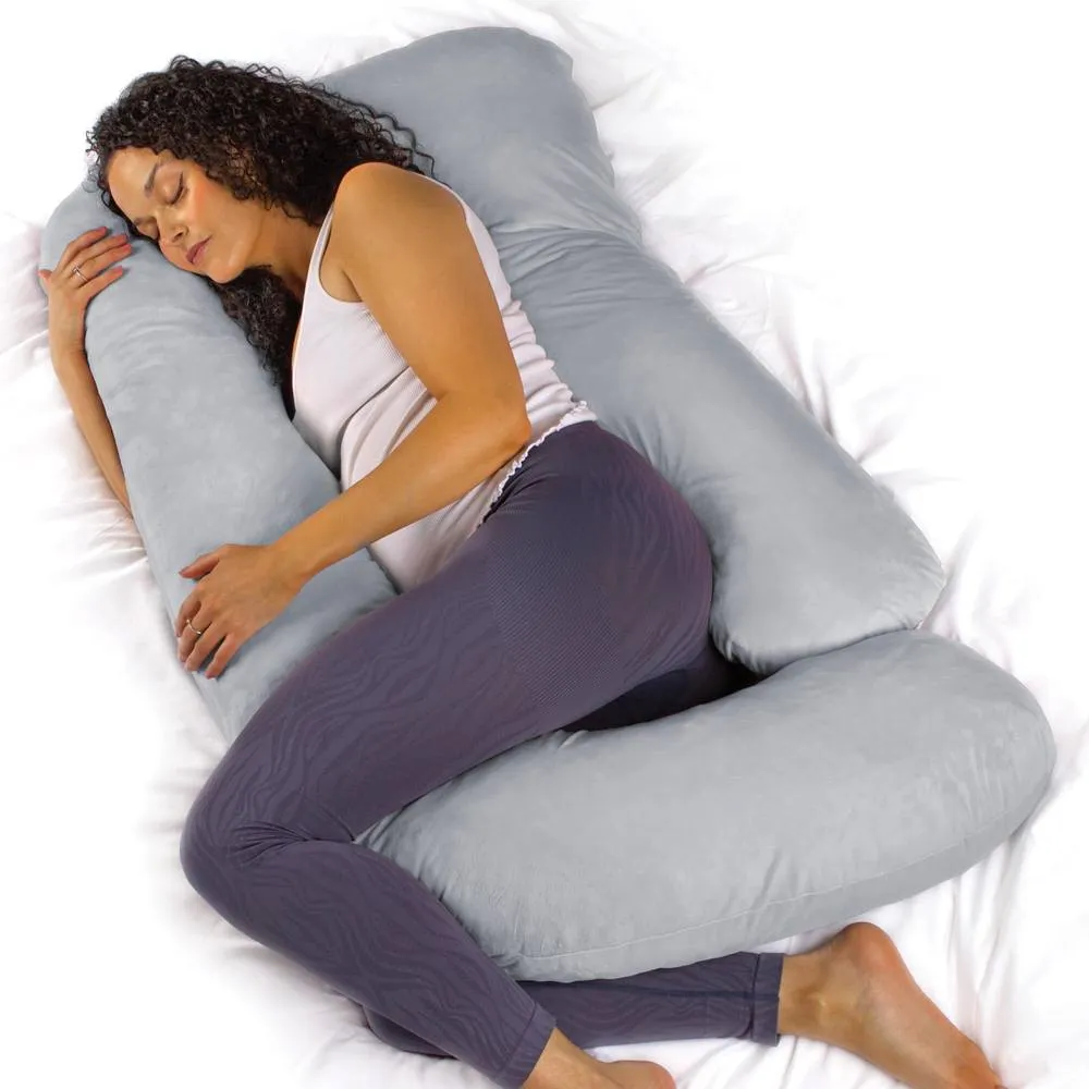Aamira Light Grey Pregnancy Maternity Pillow, 140x70x20cm J Shaped Memory Foam