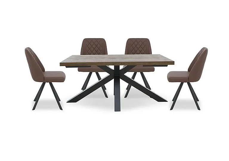 Jupiter Dining Table with Star Base and 4 Swivel Chairs - 140-cm