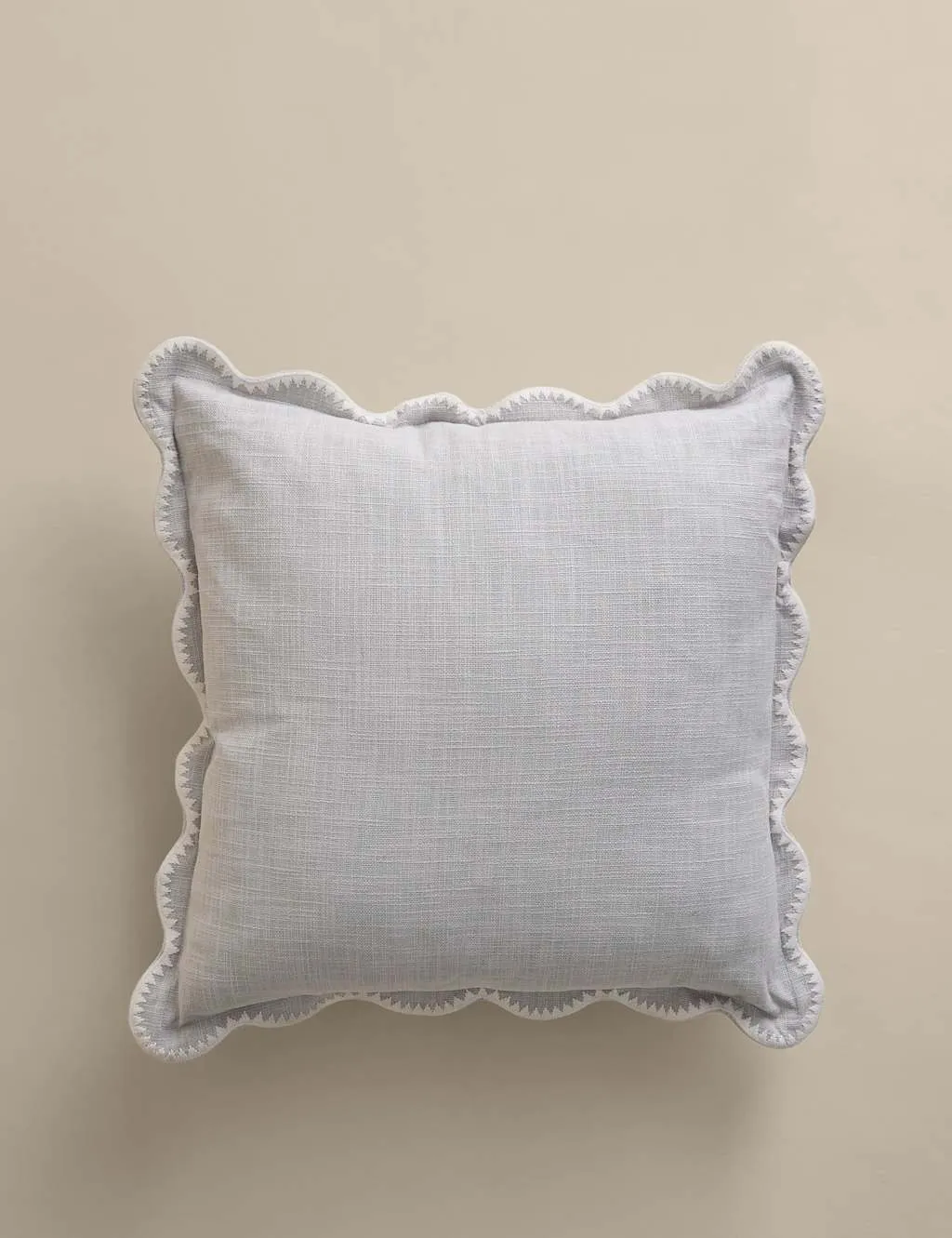 M&S Pure Cotton Embroidered Scallop Cushion Grey