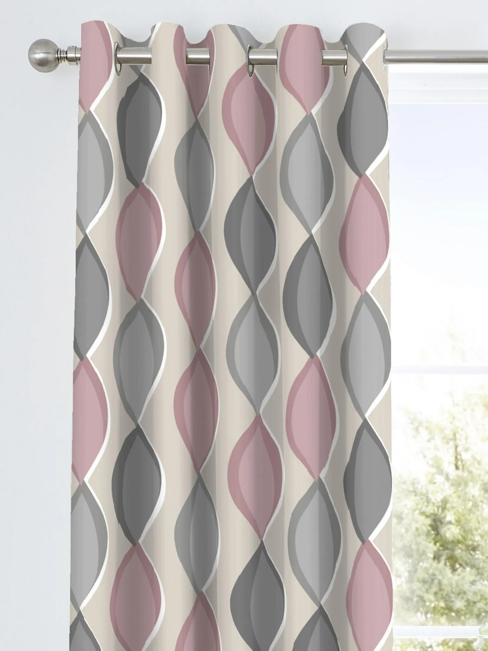Fusion 'Lennox' Modern Geo Print Eyelet Curtains in Rose 2
