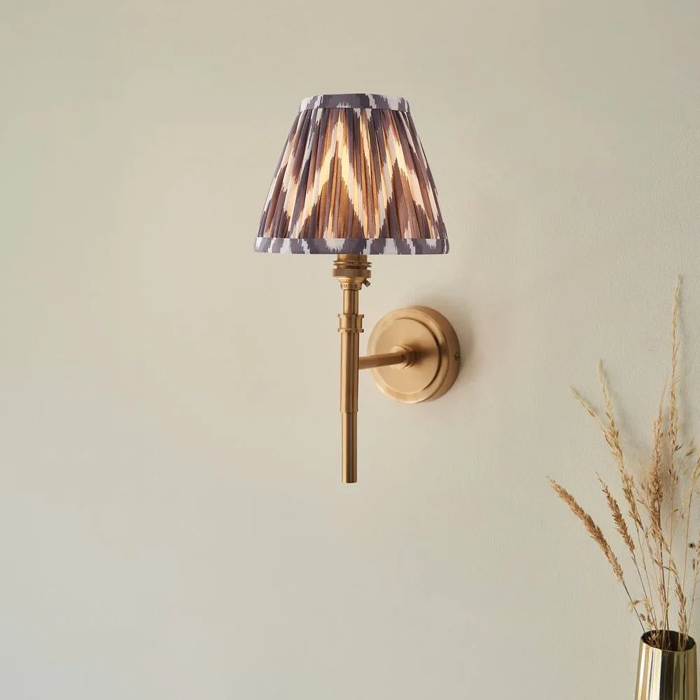 Netlighting Chester Wall Light Grey Fabric Zigzag Shade 16cm B22 in Gold 2