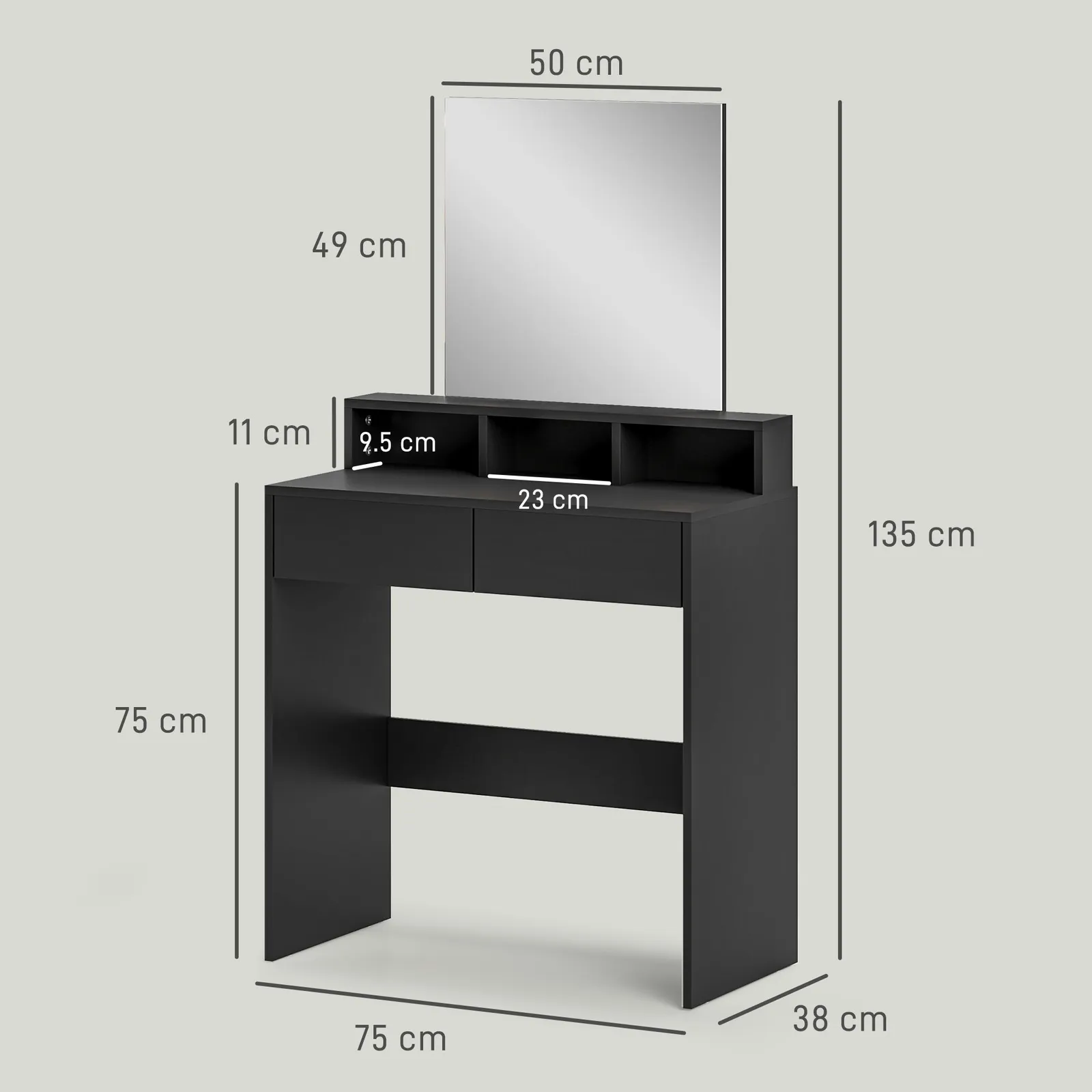 HOMCOM Dressing Table with Mirror, Drawers, for Bedroom, Black 3