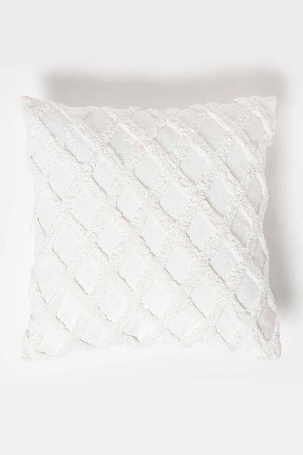 Homescapes Geometric Diamond Tufted Cotton Cushion in White
