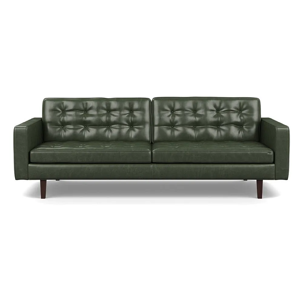 Heal's Hepburn 4 Seater Stonewash Leather Vintage Green Wenge Feet 1