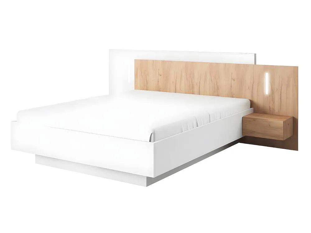 Vente-unique Bed With Bedside Tables 160 X 200 Cm - 2 Drawers - With LED Lighting in Light Oak 4