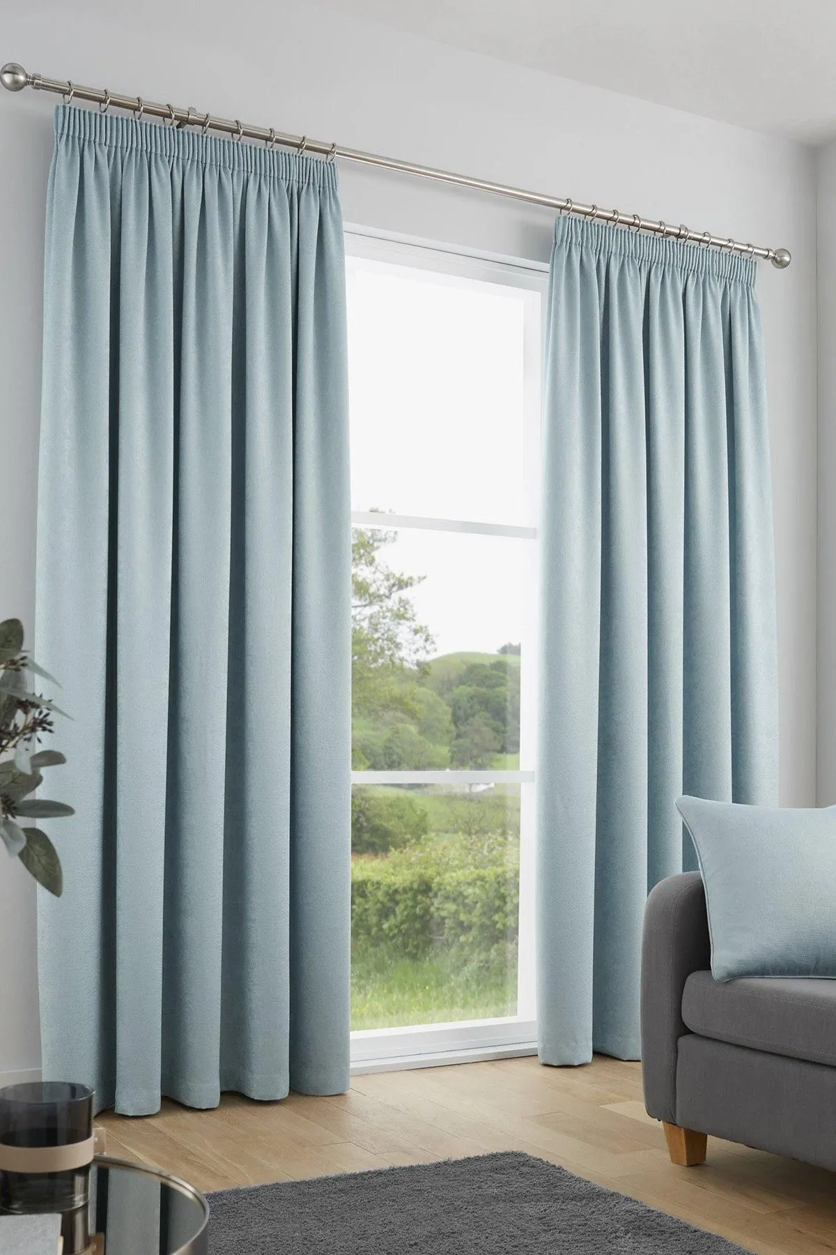 Fusion 'Galaxy' Pair of Light Reducing Thermal Effect Pencil Pleat Curtains in Duck Egg Blue
