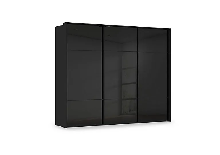 Haven 280cm 3 Door Slider Wardrobe with Glass Doors - Black Glass