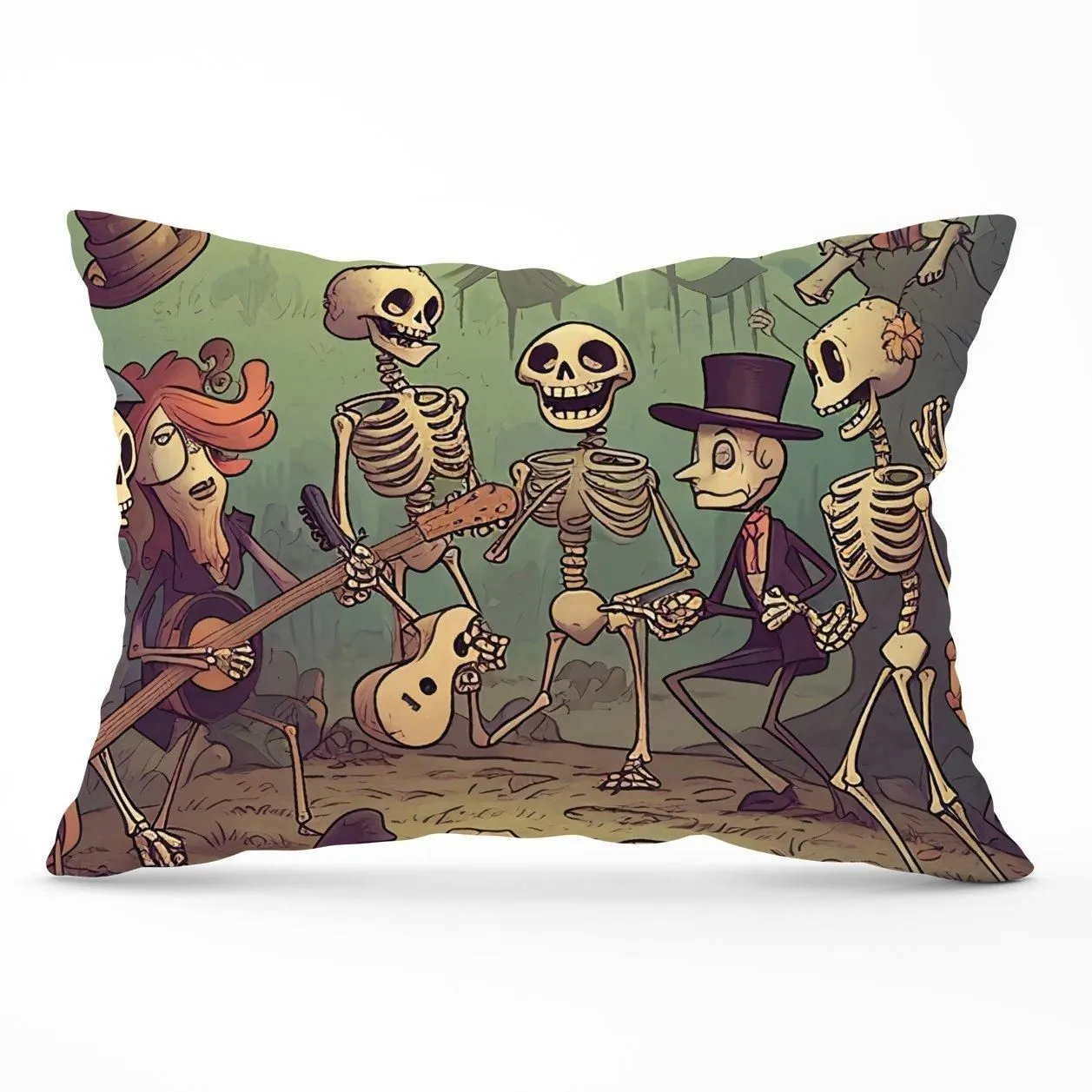 Warren Reed - Designer Cartoonish Skeletons Having A Party Cushions in Blue