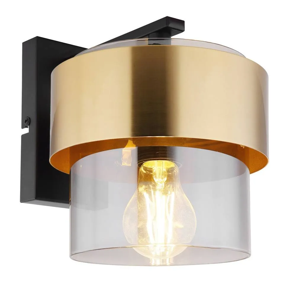 Netlighting Milley Wall Lamp Matt Black Glass Shade 1x E27 in Gold