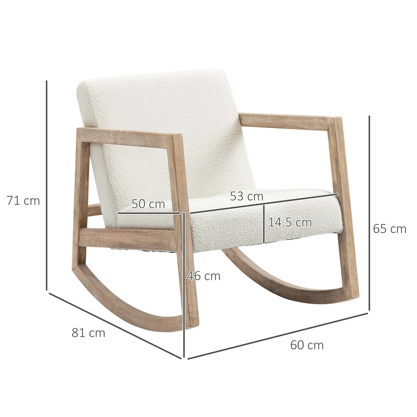 HOMCOM Rocking Chair Upholstered Armchair Wooden Accent Chair Cream 3