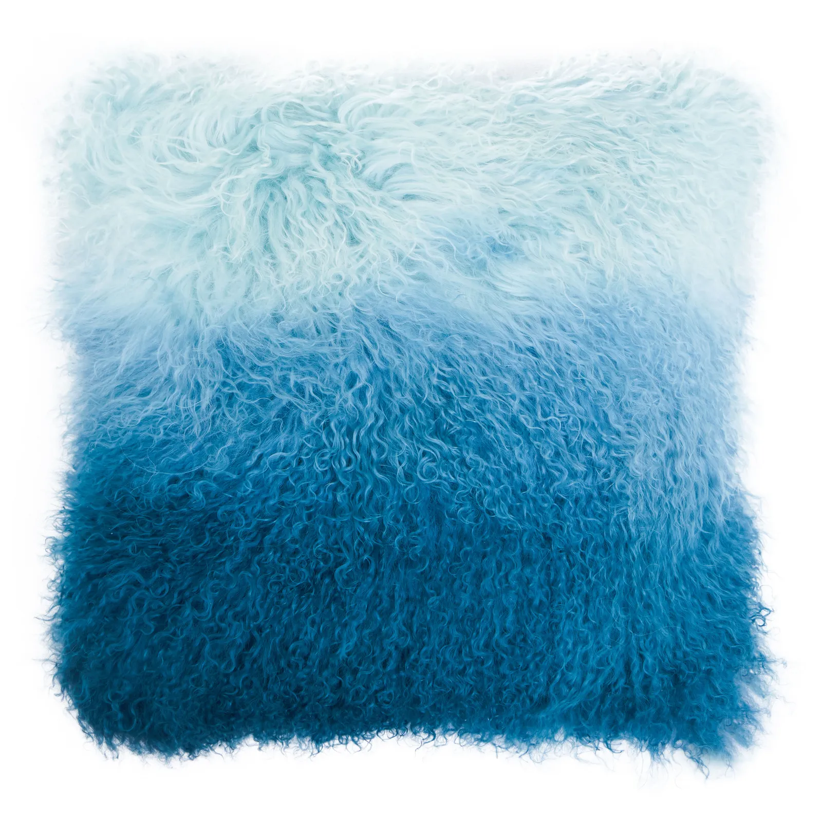 Orsina Blue Ombre Mongolian Lamb Fur Square Cushion, Luxe Gradient Faux Fur Throw Pillow with Feather Filler