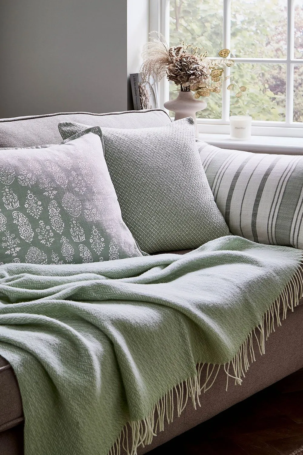 Murmur 'Nell' Cotton Cushion in Light Green 2