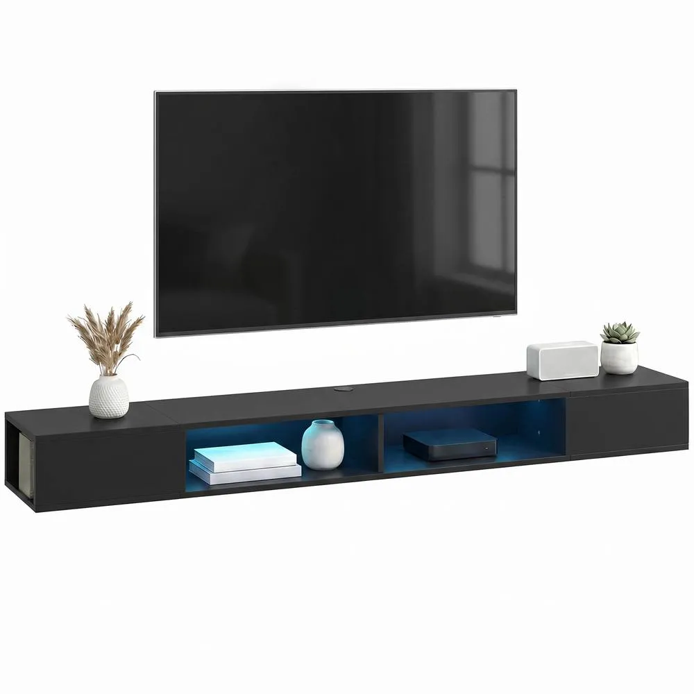 HOMCOM TV Stand with RGB LED Lights for 75-Inch TV in Black 2