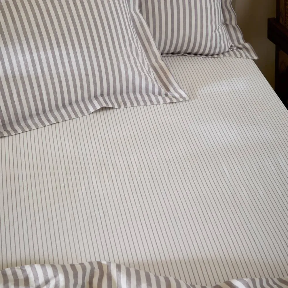 Yard Hebden Narrow Stripe 100% Cotton Fitted Sheet in Taupe 1