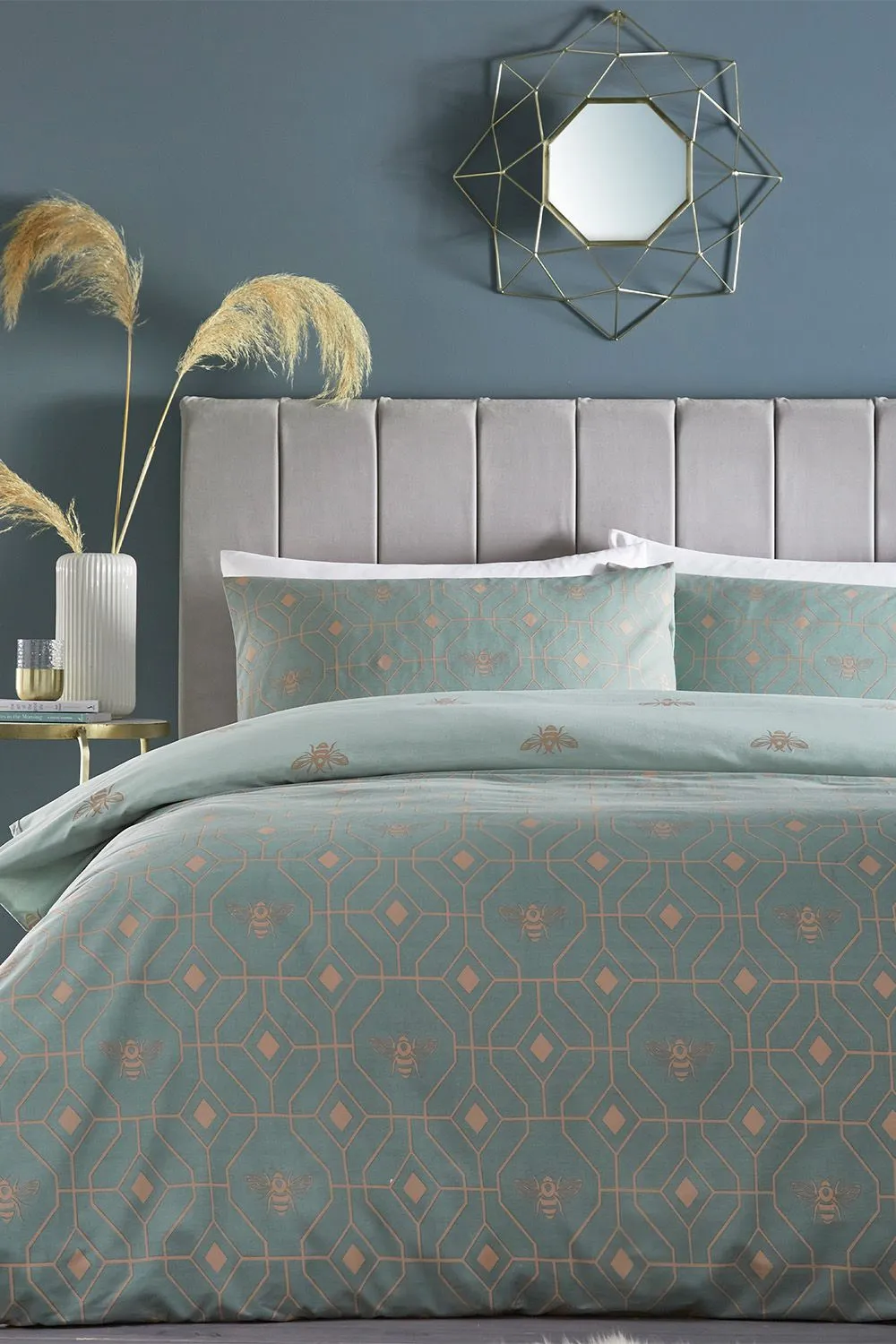 Furn Bee Deco Geometric Reversible Duvet Cover Set in Light Green