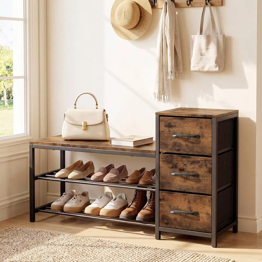 Costway Modern Shoe Bench 3Tier Shoe Rack Shoe Storage Organizer for Entryway in Brown 6