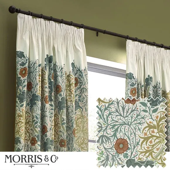 Morris & Co. Seaweed Matte Velvet Pencil Pleat Curtains 5
