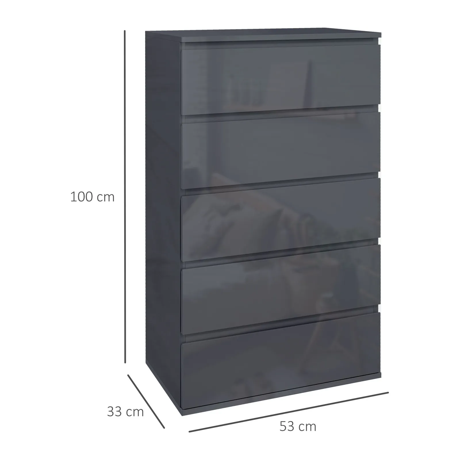 HOMCOM Bedroom Chest of Drawers, Modern Drawers Dresser, Drawer Unit in Grey 3